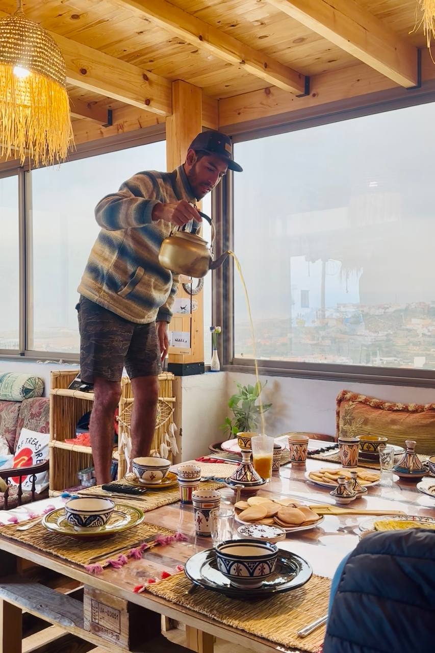 Rooftop terrace at Treasure Morocco surf house in Aourir